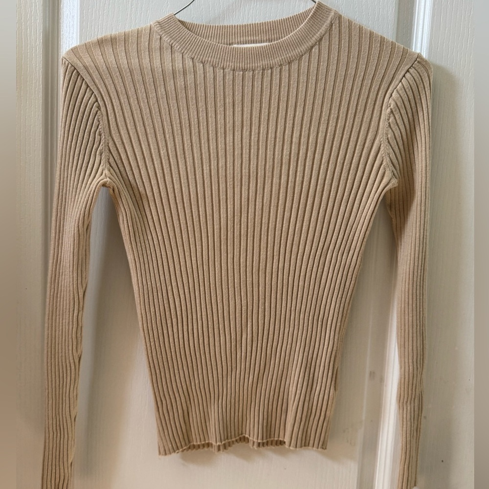 H&M Beige Ribbed Long Sleeve Top